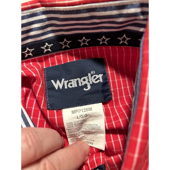 Wrangler Shirt Western Red Plaid Pearl Snap National Patriot VTG Size L‎ - Picture 5 of 6